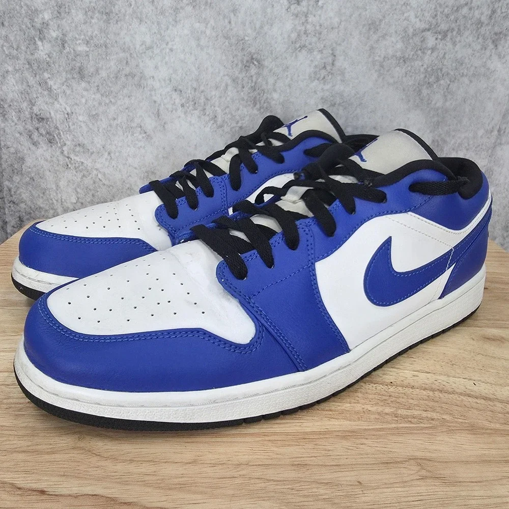 Jordan 1 Low Men Size 14 Hyper Royal White Black Retro Basketball Shoes 553558